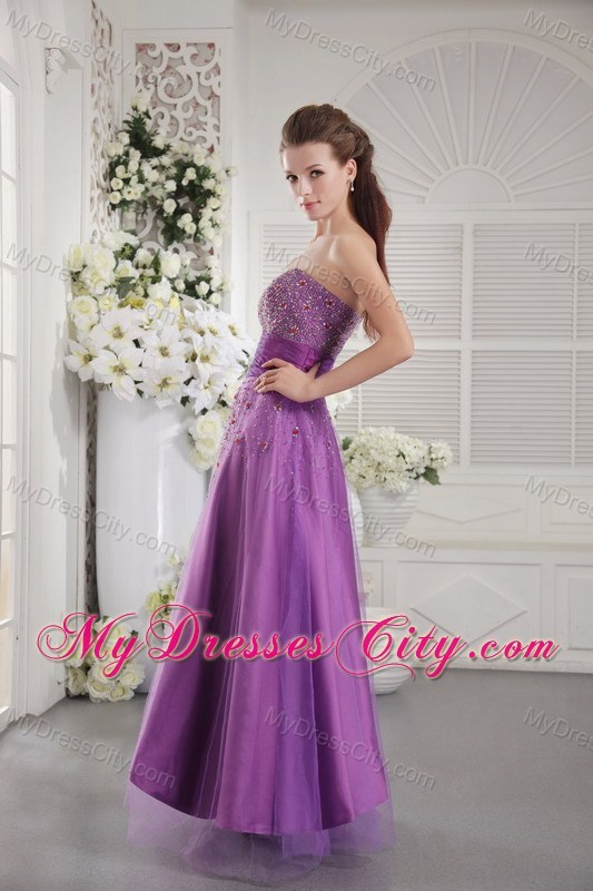 Wholesale Strapless Beaded Purple Pageant Dress with Ribbon
