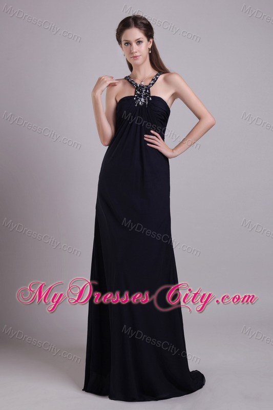 Plus Size Long Chiffon Beaded Black Prom Pageant Dresses