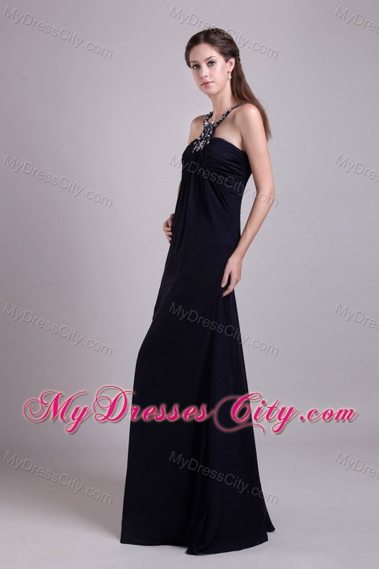 Plus Size Long Chiffon Beaded Black Prom Pageant Dresses