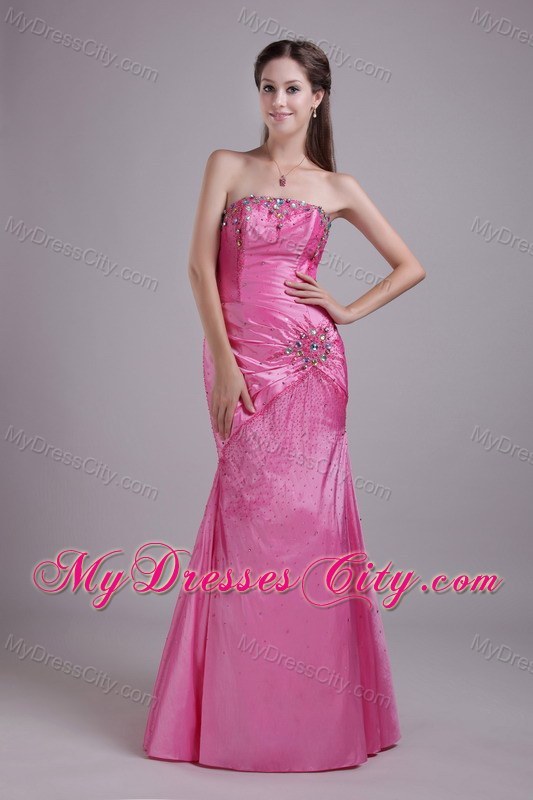 Slinky Strapless Rose Pink Prom Pageant Dress with Rhinestones