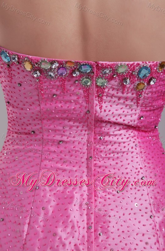 Slinky Strapless Rose Pink Prom Pageant Dress with Rhinestones