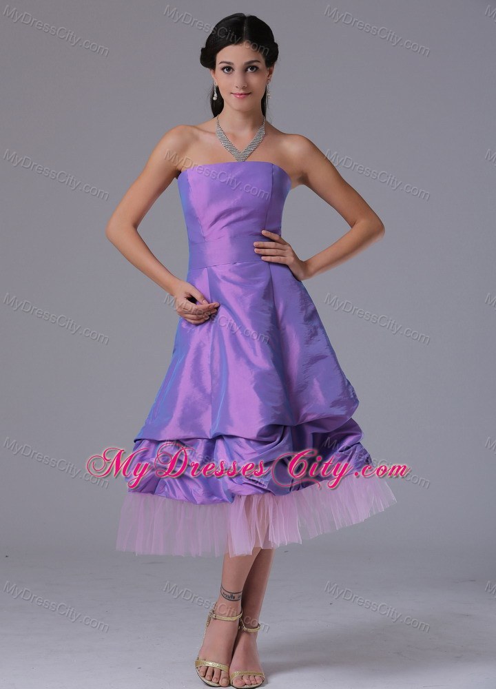 Lavender A-line Strapless Party Dress with Tea-length
