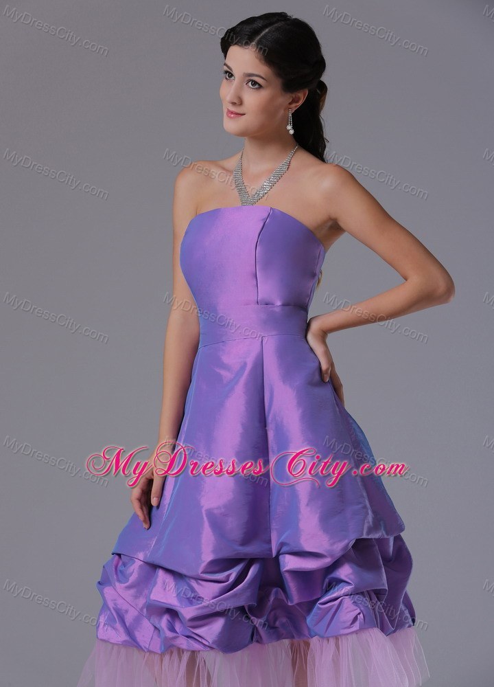 Lavender A-line Strapless Party Dress with Tea-length