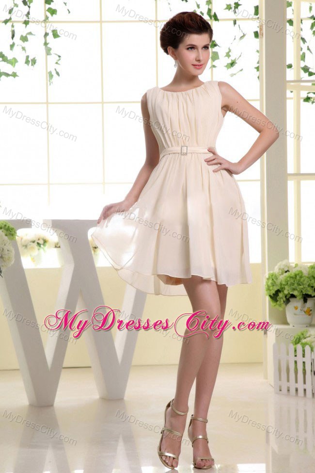 Short Champagne Prom Gown for Party with Bateau Neck