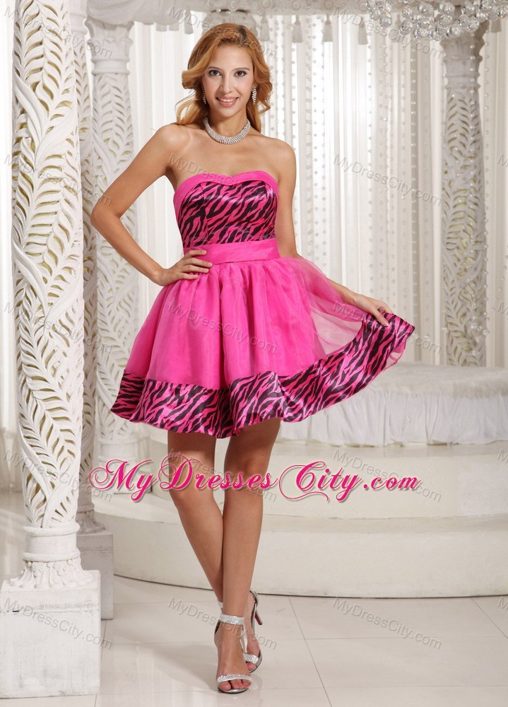 Showy Zebra Minilength Prom Party Dress in Hot Pink