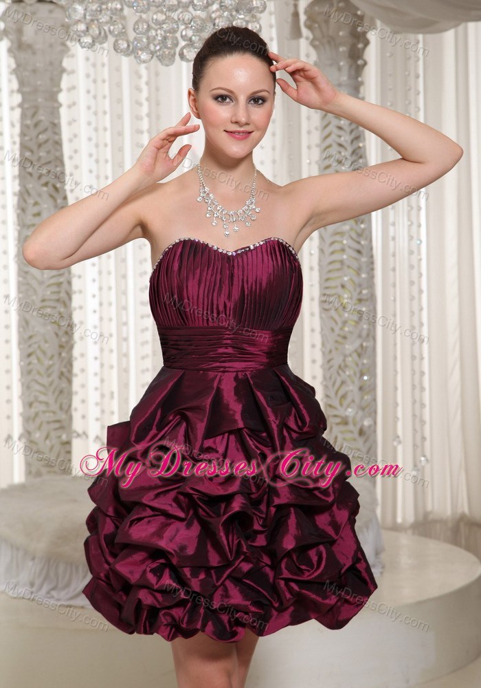 Short Burgundy 2013 Party Dress With Sweetheart Pick-ups
