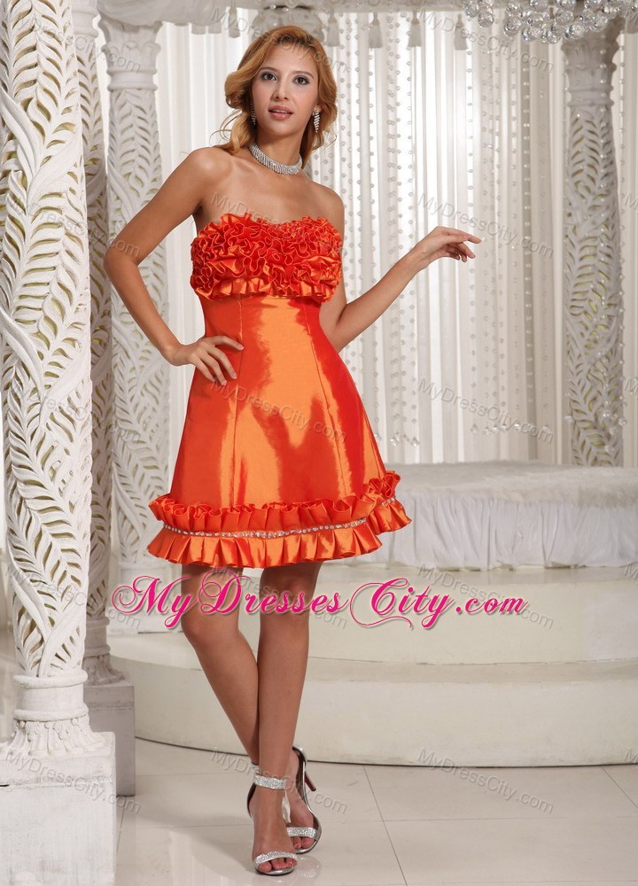 Orange Red Ruffles Taffeta Custom Made Party Dress