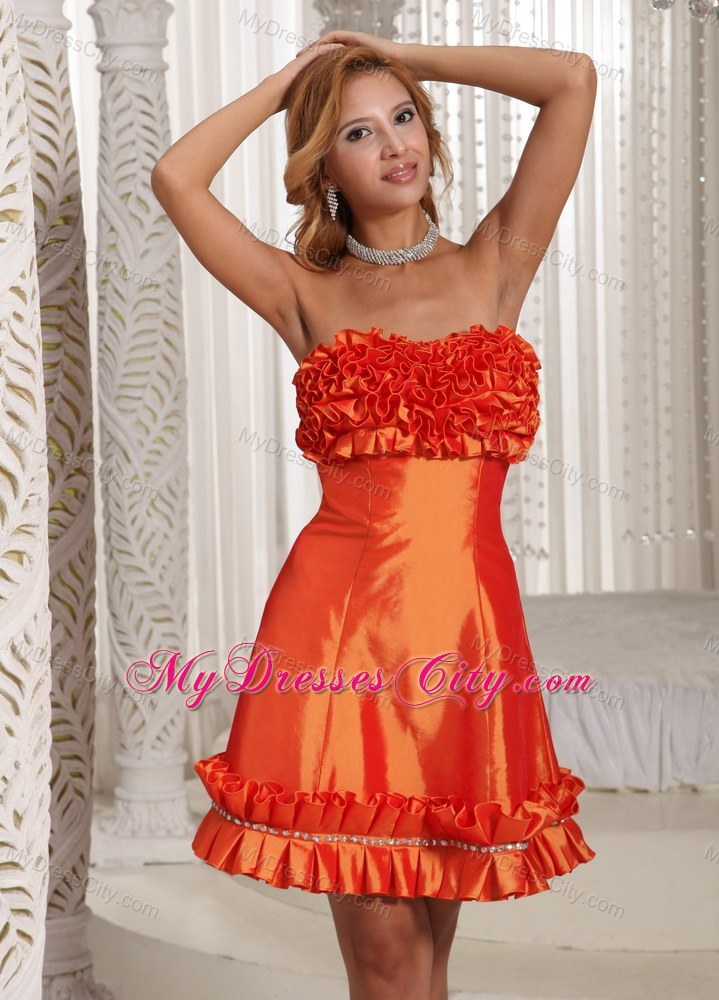 Orange Red Ruffles Taffeta Custom Made Party Dress