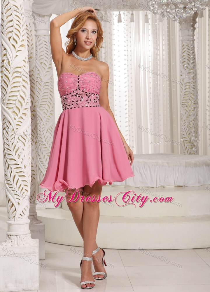 A-line Beaded Decorate Short Pink Stylish Party Gowns