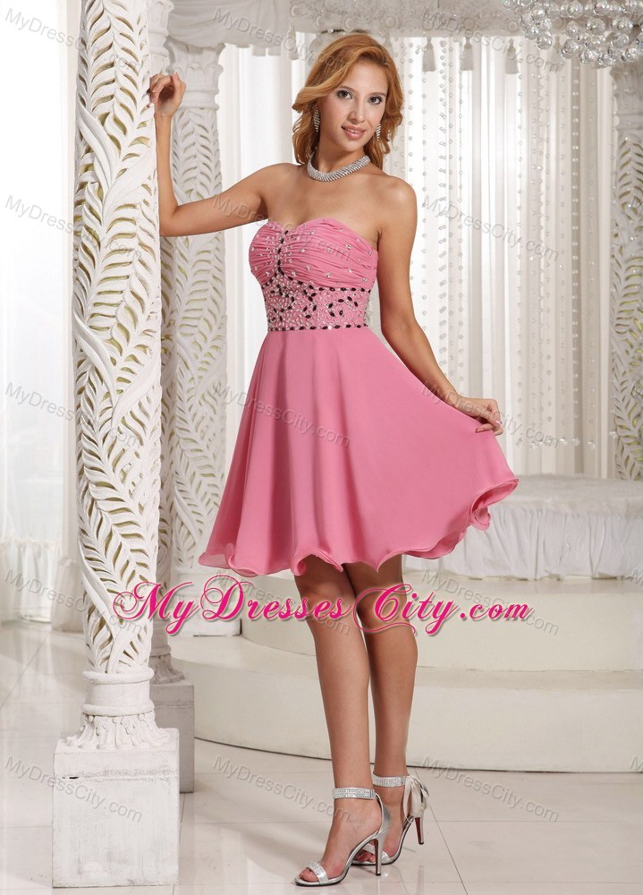 A-line Beaded Decorate Short Pink Stylish Party Gowns