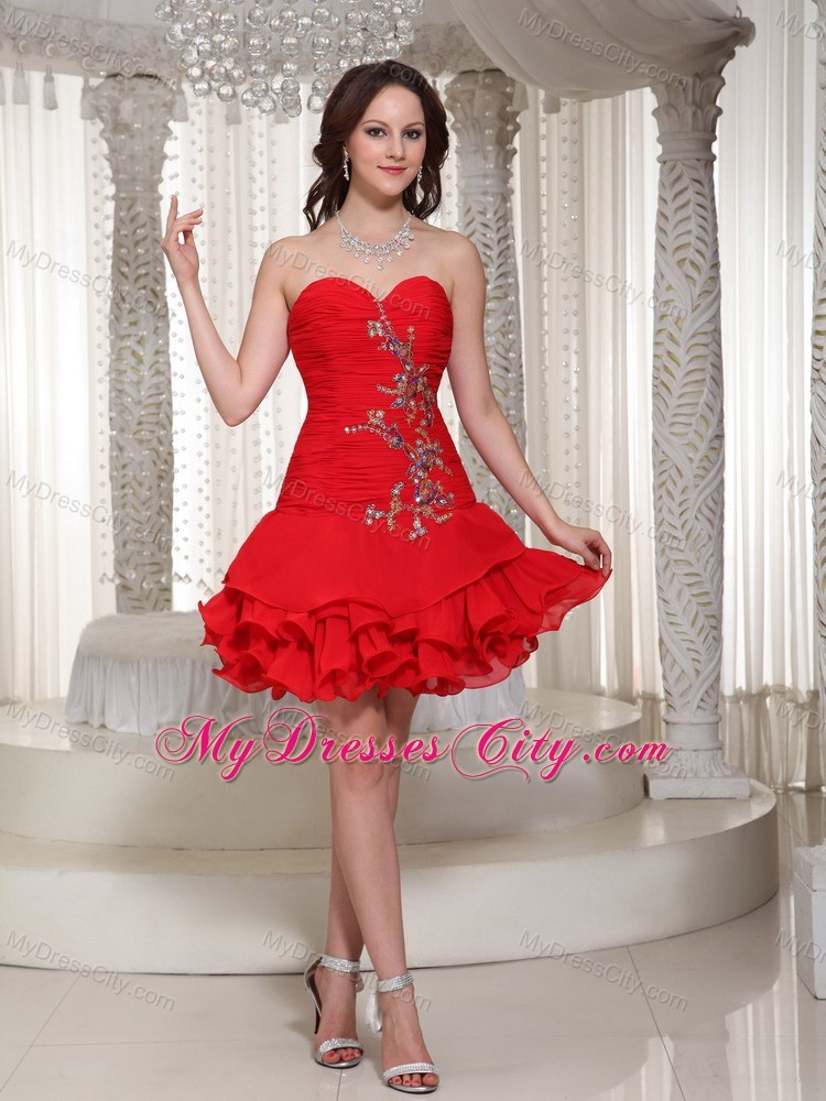 Beading Decorate Fitted Cute Red Short Prom Party Dress
