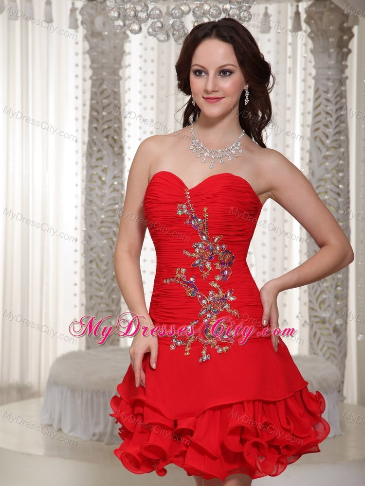 Beading Decorate Fitted Cute Red Short Prom Party Dress