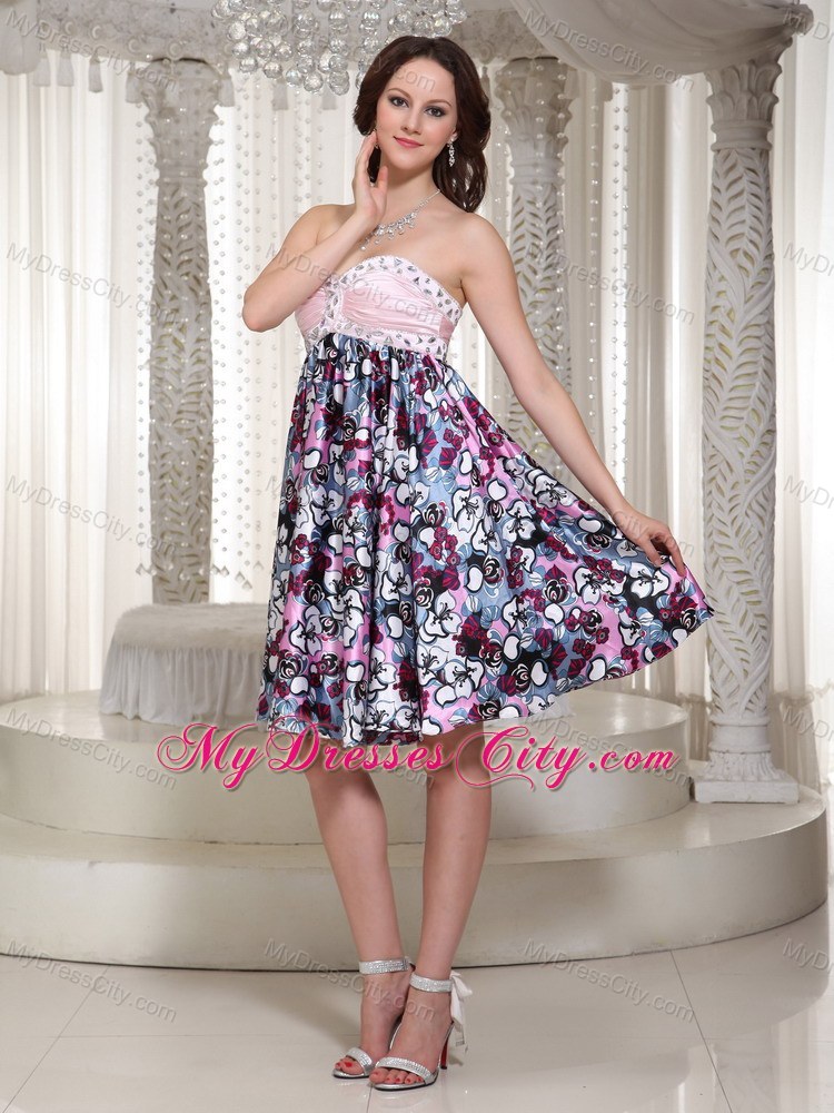 Multi-color Sweetheart Printing Party Dress With Beading