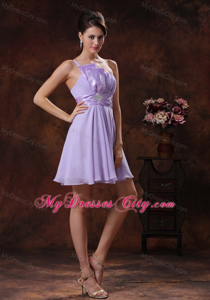 Lilac Mini-length Chiffon Prom Dress with One Shoulder