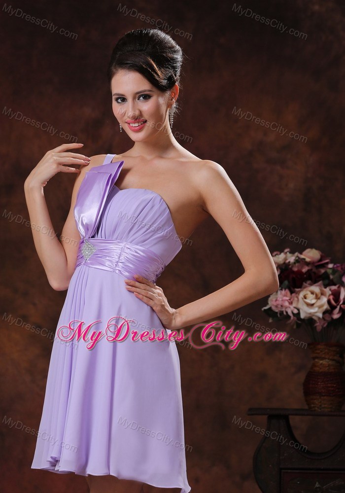 Lilac Mini-length Chiffon Prom Dress with One Shoulder