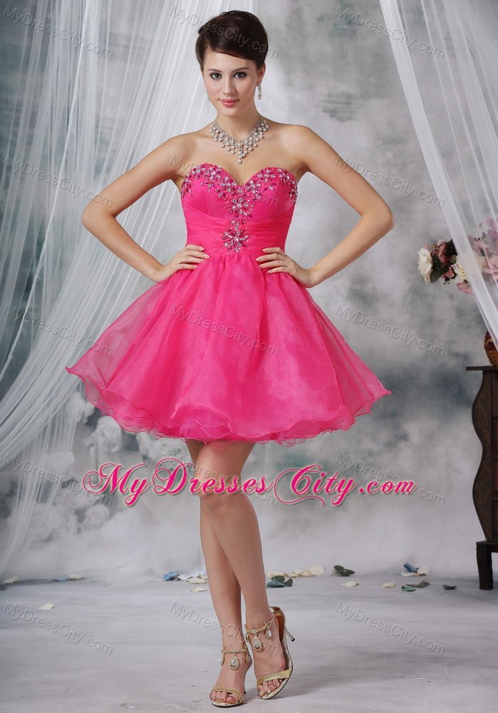 Hot Pink Aline Sweetheart Short Party Dress with Beading