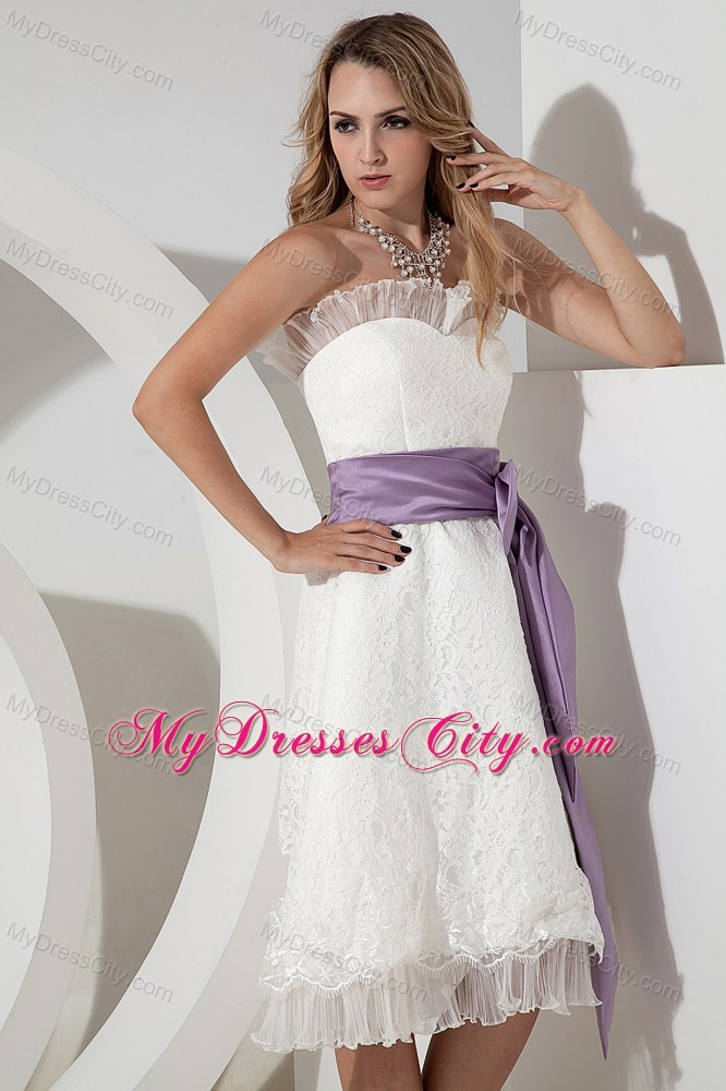 Princess Strapless Lace Tea-length Party Dress with Sash