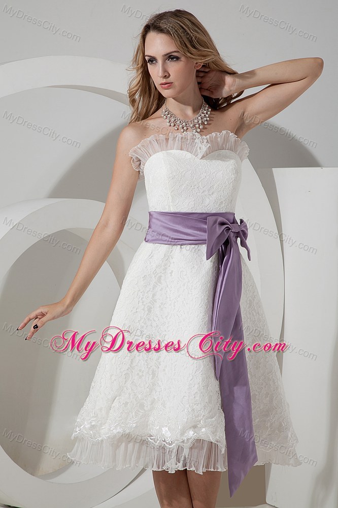 Princess Strapless Lace Tea-length Party Dress with Sash