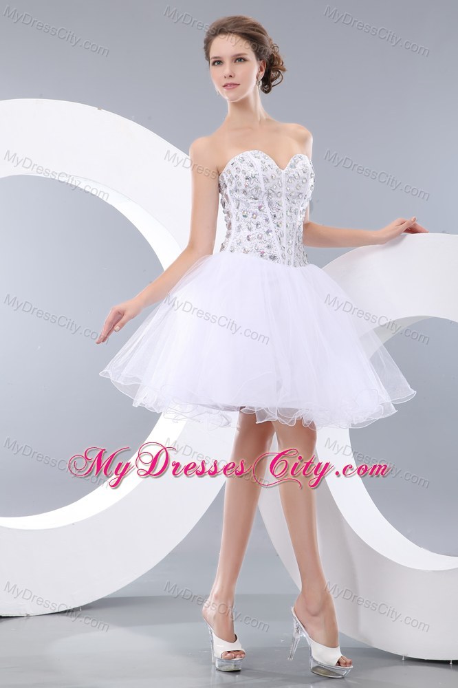 Sweetheart White Short Prom Party Dress with Rhinestone