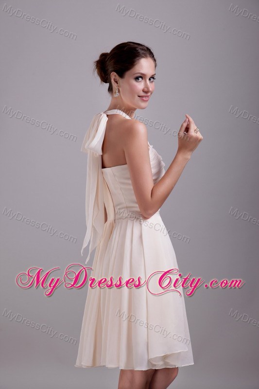 Halter Empire Knee-length Beading Party Dress in Cream Colored