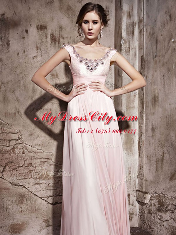 Chiffon Scoop Sleeveless Backless Beading Dress for Prom in Baby Pink
