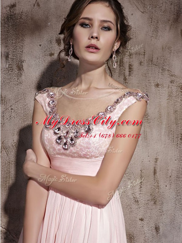 Chiffon Scoop Sleeveless Backless Beading Dress for Prom in Baby Pink