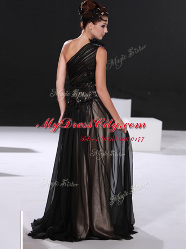 One Shoulder Floor Length Column/Sheath Sleeveless Black Evening Dress Zipper