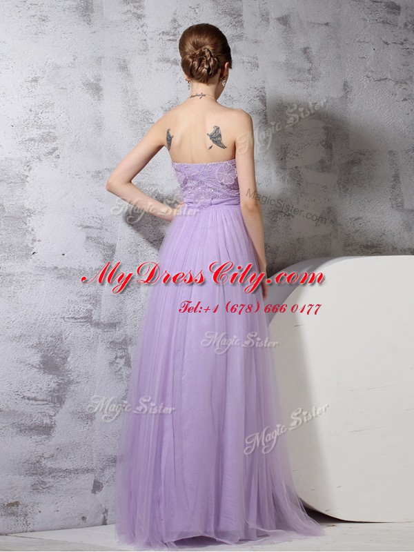 Custom Made Lavender Column/Sheath Strapless Sleeveless Tulle Floor Length Side Zipper Lace Prom Evening Gown
