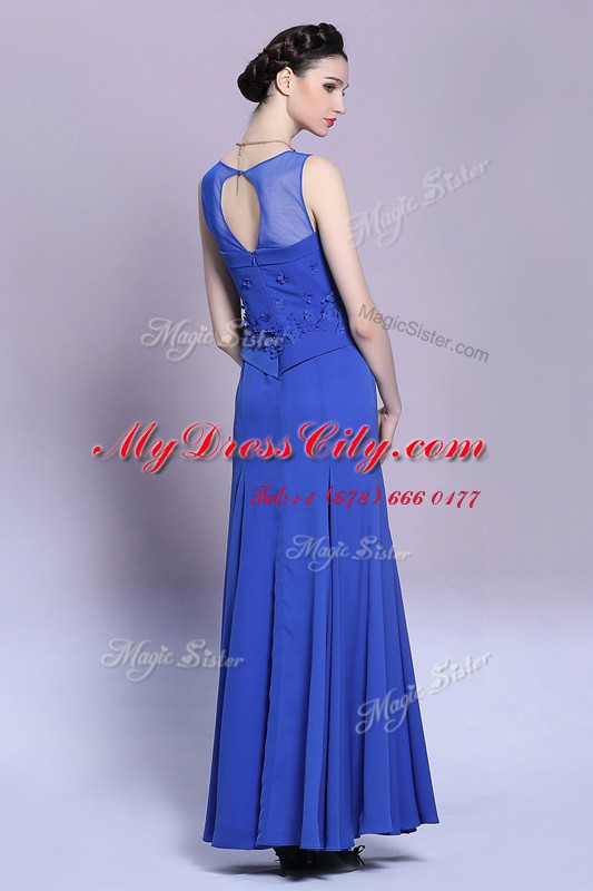 Cute Chiffon Scoop Sleeveless Zipper Beading and Appliques Prom Evening Gown in Blue