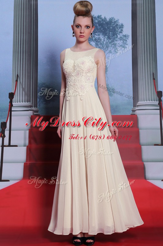 Custom Design Floor Length White Prom Dresses Scoop Sleeveless Side Zipper