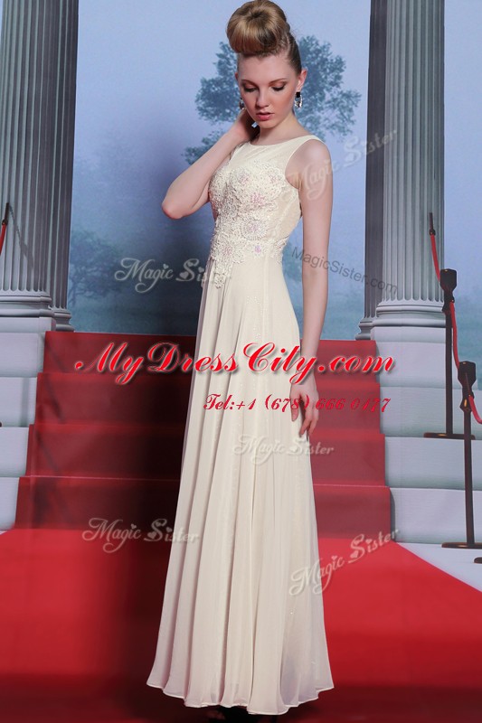 Custom Design Floor Length White Prom Dresses Scoop Sleeveless Side Zipper