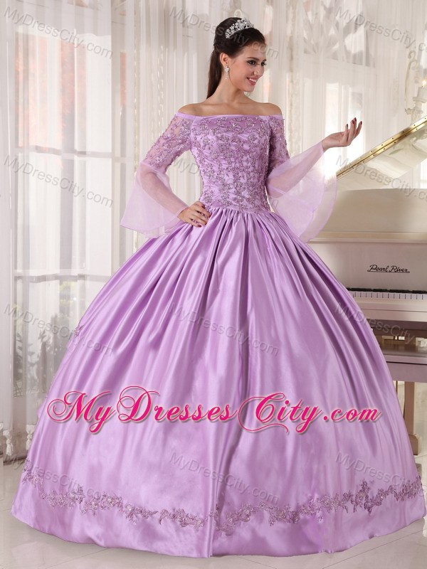 Lavender Off The Shoulder Quinceanera Dress with Long Sleeves