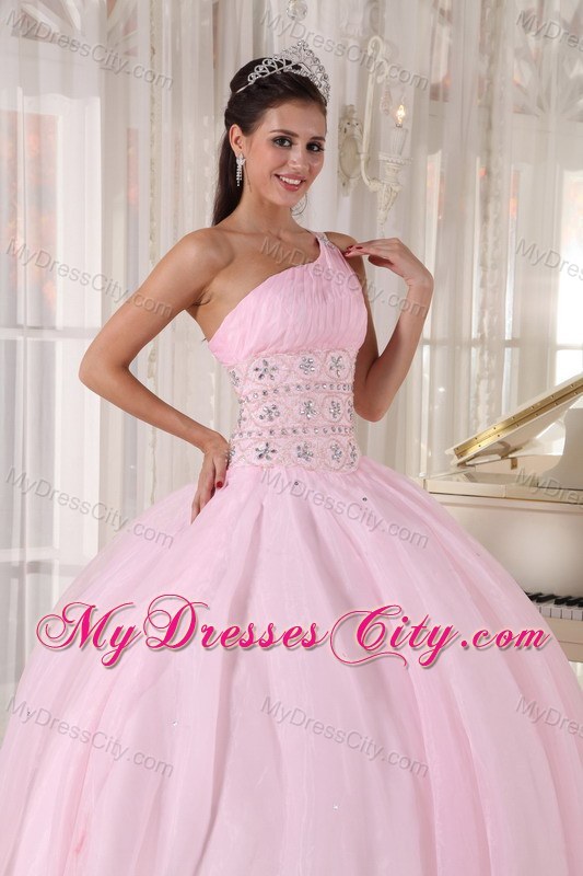 Baby Pink Single Strap with Beading Quinceanera Dress
