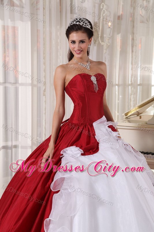 Red and White Sleeveless Fitted Beading Quinceanera Dress