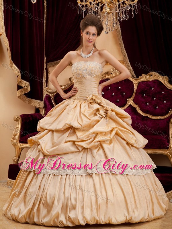 Beautiful Taffeta Appliques Champagne Sweet 16 Dresses