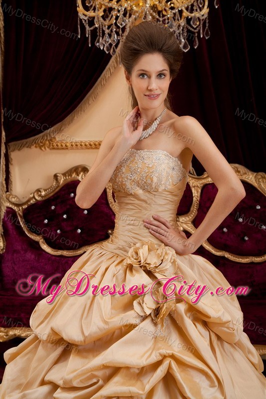 Beautiful Taffeta Appliques Champagne Sweet 16 Dresses