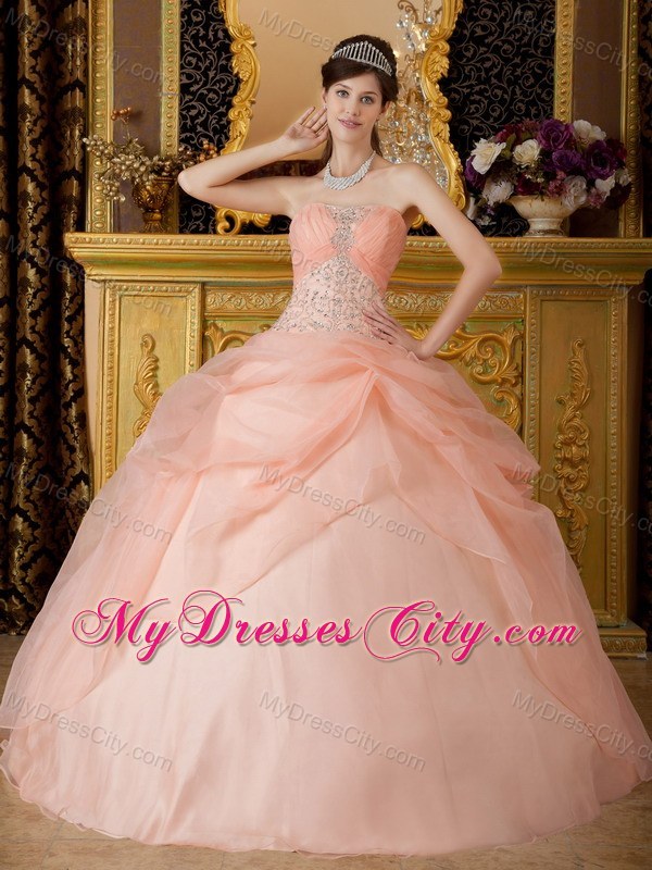 Newest Strapless Organza Beading Quinceanera Dress in Peach