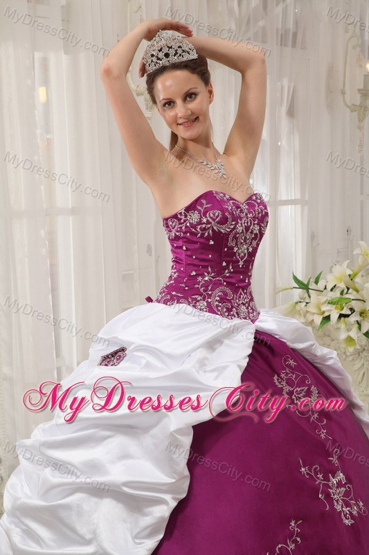 Purple and White Sweetheart Embroidery Dress for Sweet 15