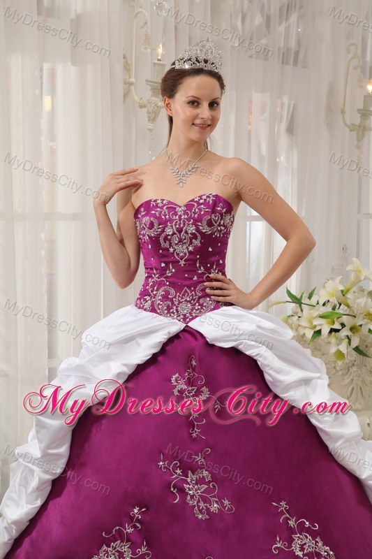 Purple and White Sweetheart Embroidery Dress for Sweet 15