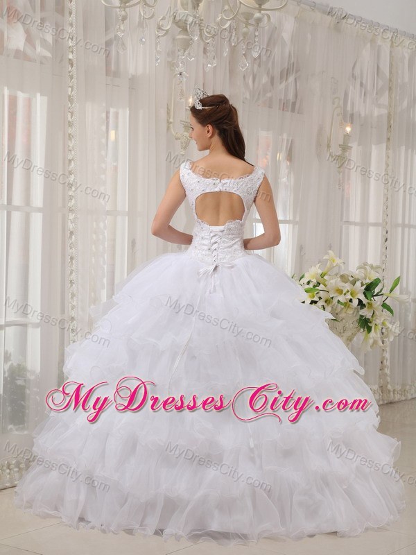 White Scoop Ruffled Layers Dress for Quinceanera