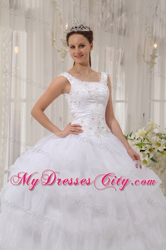 White Scoop Ruffled Layers Dress for Quinceanera