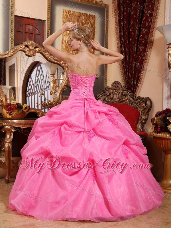 Organza Rose Pink Puffy Layers Dress for Quincenaera Party