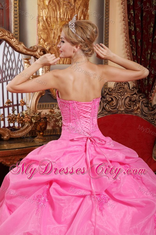 Organza Rose Pink Puffy Layers Dress for Quincenaera Party