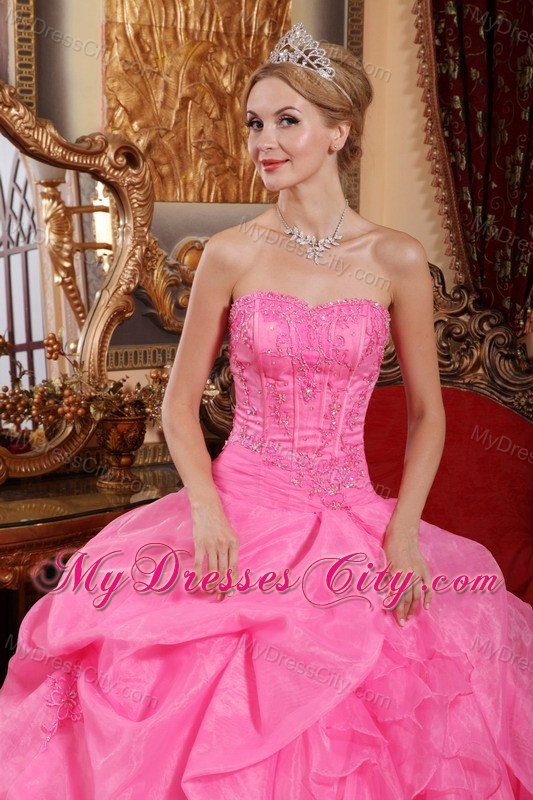 Organza Rose Pink Puffy Layers Dress for Quincenaera Party