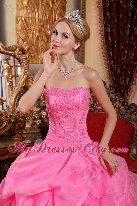 Organza Rose Pink Puffy Layers Dress for Quincenaera Party