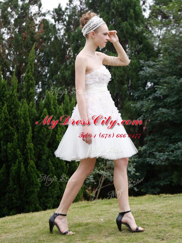 Organza Strapless Sleeveless Zipper Lace Prom Evening Gown in White