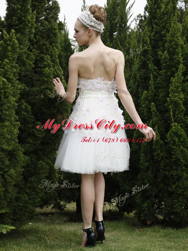 Organza Strapless Sleeveless Zipper Lace Prom Evening Gown in White