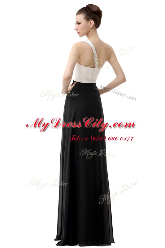 Clearance One Shoulder Beading Prom Party Dress White And Black Zipper Sleeveless Floor Length