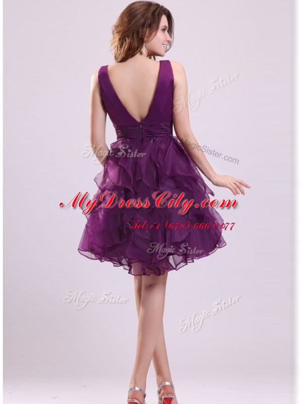 Organza Sleeveless Floor Length Prom Dresses and Ruffles