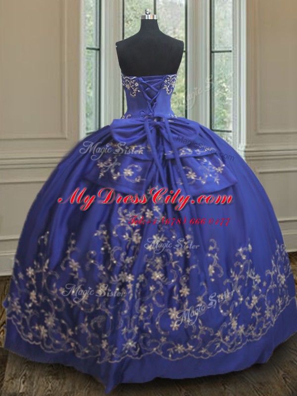 Ball Gowns Quinceanera Gown Royal Blue Strapless Taffeta Sleeveless Floor Length Lace Up